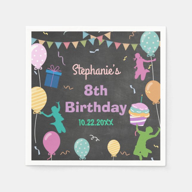 Jump Birthday Chalkboard Kid Trampolin Party Serviette (Vorderseite)
