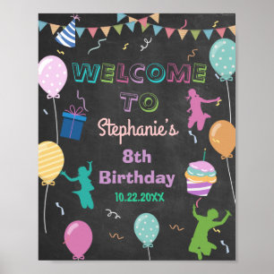 Jump Birthday Chalkboard Kid Trampolin Willkommen Poster