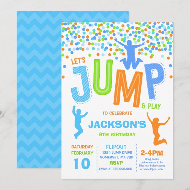 Jump Birthday Einladung Jump Trampolin Party (Vorne/Hinten)