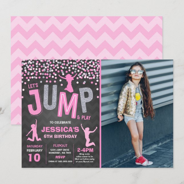 Jump Birthday Einladung Jump Trampolin Party (Vorne/Hinten)
