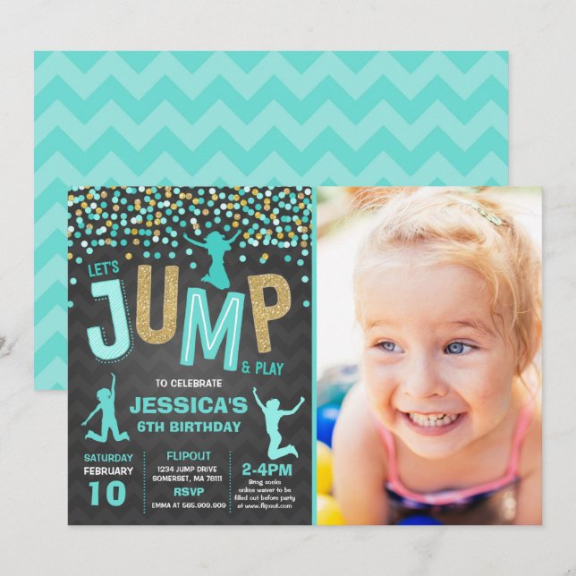 Jump Birthday Einladung Jump Trampolin Party (Vorne/Hinten)