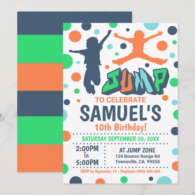 Jump Birthday Invasion Boy Jump Trampolin Einladung (Vorne/Hinten)