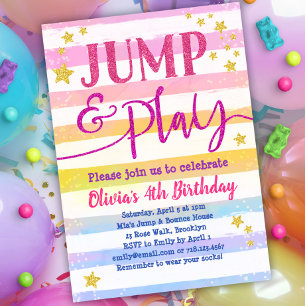 Jump Birthday Invitation Girls Jump & Play Party Einladung
