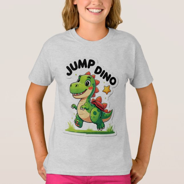 Jump Dino - Sticker de dessin en jeu T-Shirt (Devant)