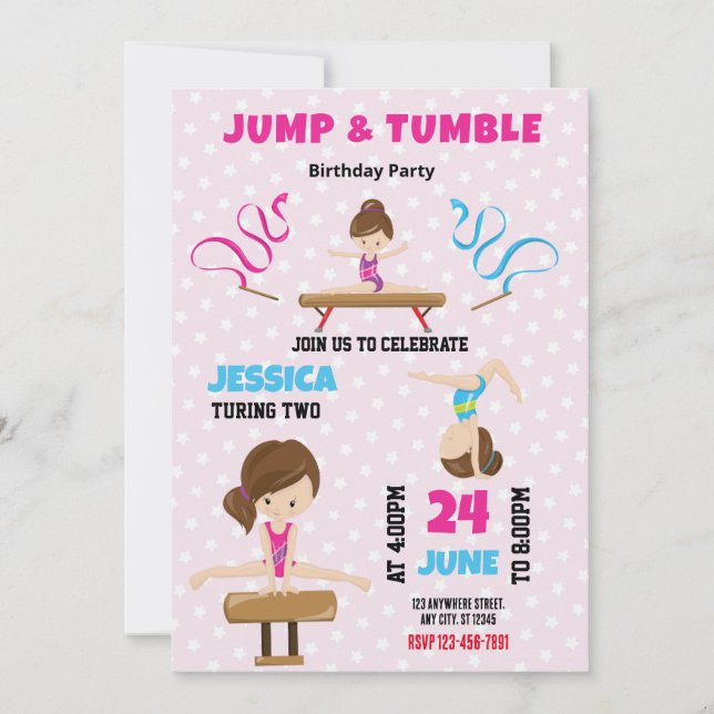 Jump et Tumble Gymnastique Anniversaire Invitation (Devant)