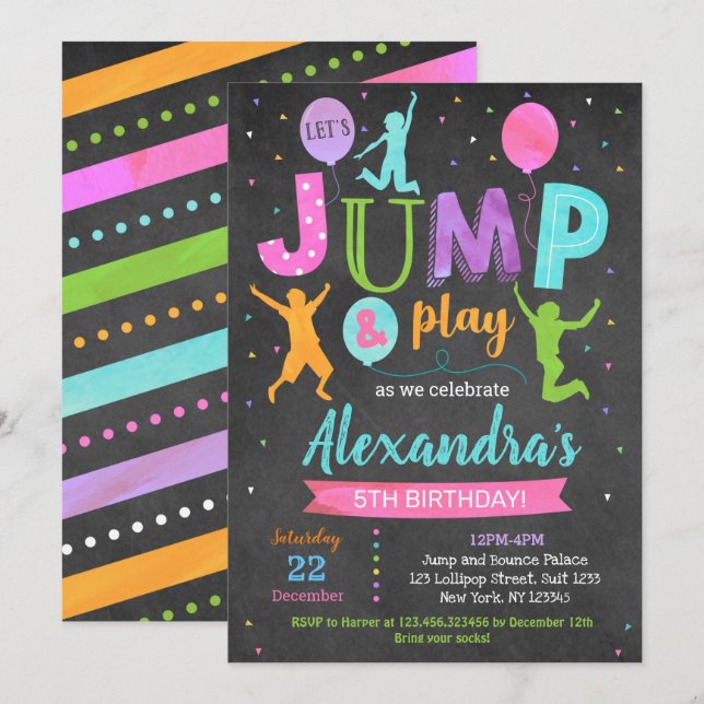 Jump House Trampoline Park Invitations d'anniversa (Devant / Derrière)
