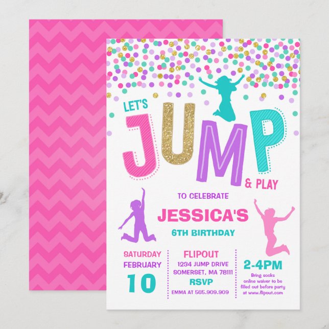 Jump Invitation Anniversaire Jump Trampoline Party (Devant / Derrière)