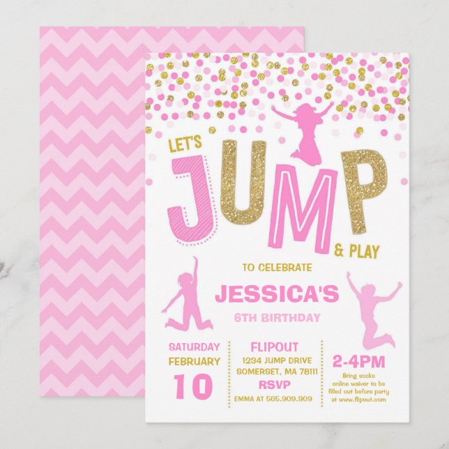 Jump Invitation Anniversaire Jump Trampoline Party (Devant / Derrière)
