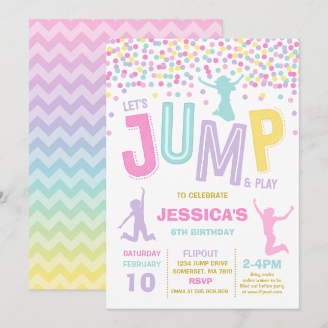 Jump Invitation Anniversaire Jump Trampoline Party (Devant / Derrière)