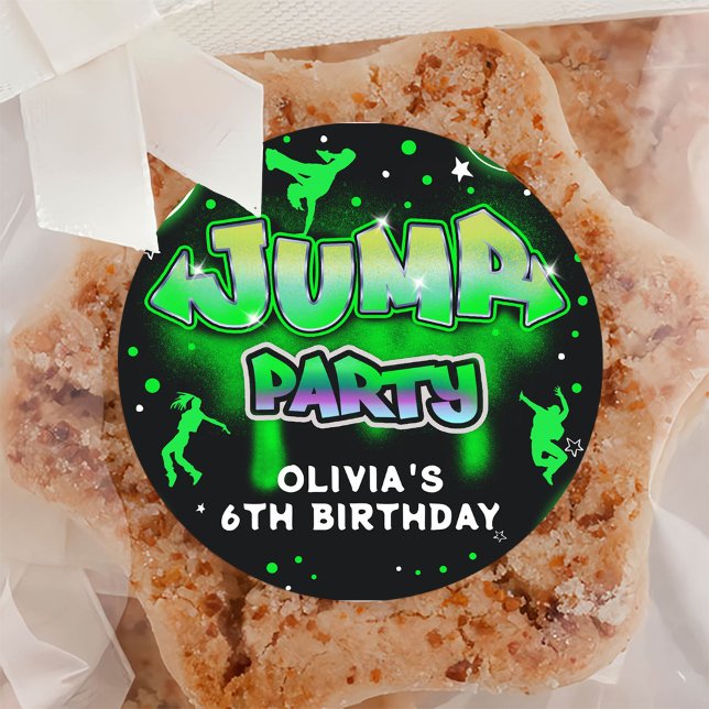 Jump Neon Trampoline Geburtstag Danke Runder Aufkleber (Von Creator hochgeladen)