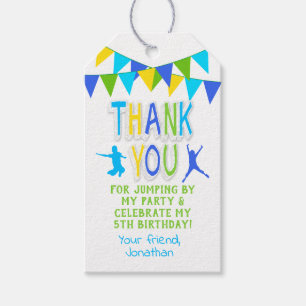 Jump-Party-Boom blau-grün-gelbe Gefälligkeitsmarke Geschenkanhänger