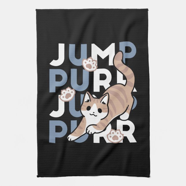 Jump Purr Jump: Spielerisches Cat Design mit Spaß  Geschirrtuch (Vertikal)