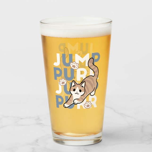 Jump Purr Jump: Spielerisches Cat Design mit Spaß  Glas (Vorne (Gefüllt))