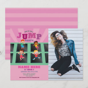Jump Trampolin Geburtstagsmädchen Rosa Foto Einladung