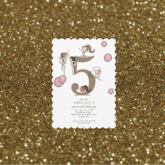 Jump & Tumble Gymnastics White 5th Birthday Party Einladung