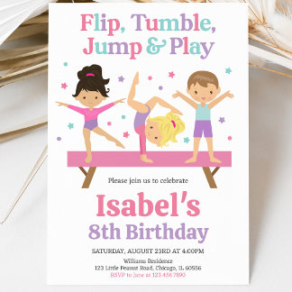 Jump Tumble Gymnastik Geburtstag Einladung