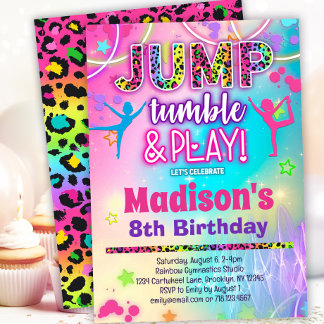 Jump Tumble & Play Rainbow Leopard Gymnastik Einladung