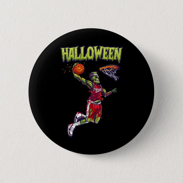 Jump Zombie Basketball Dunk Player Halloween Pumpk Button (Vorderseite)