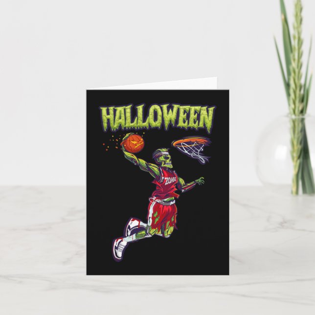 Jump Zombie Basketball Dunk Player Halloween Pumpk Karte (Vorderseite)