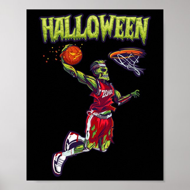 Jump Zombie Bysketbyll Dunk Player Halloween Pumpk Poster (Vorne)