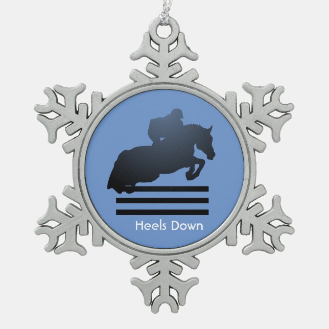 Jumper Clearing an Hindernis. Schneeflocken Zinn-Ornament (Vorderseite)