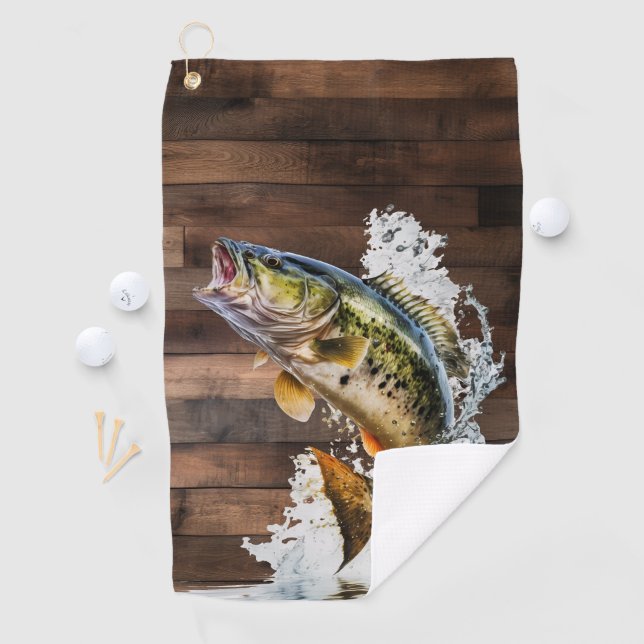 Jumping Bass Gone Fishing Golfhandtuch (Insitu)