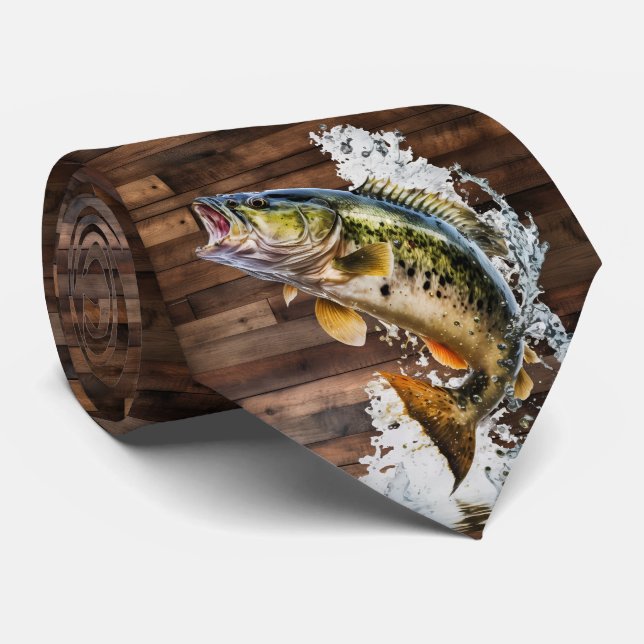 Jumping Bass Gone Fishing Krawatte (Gerollt)