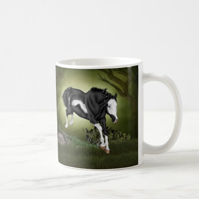 Jumping Black and White Overo Paint Horse Kaffeetasse (Rechts)