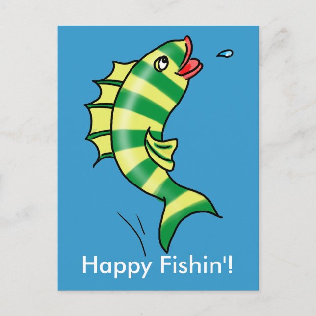 Jumping Cartoon Fish Postcard Postkarte (Vorderseite)