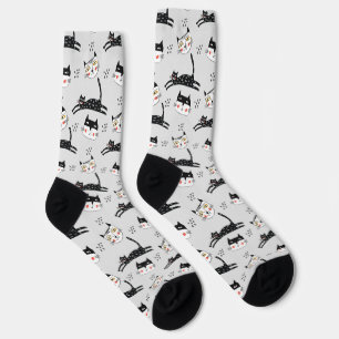 Jumping Cartoon Katzen und Gesichter Socken