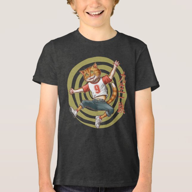 Jumping Cat - japanischer Stil Tri-Blend Shirt (Vorderseite)