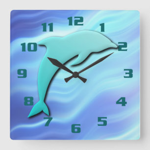 Jumping Dolphin 3D-Effekt Cool Blue Quadratische Wanduhr