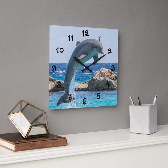 Jumping Dolphin Quadratische Wanduhr (Büro)