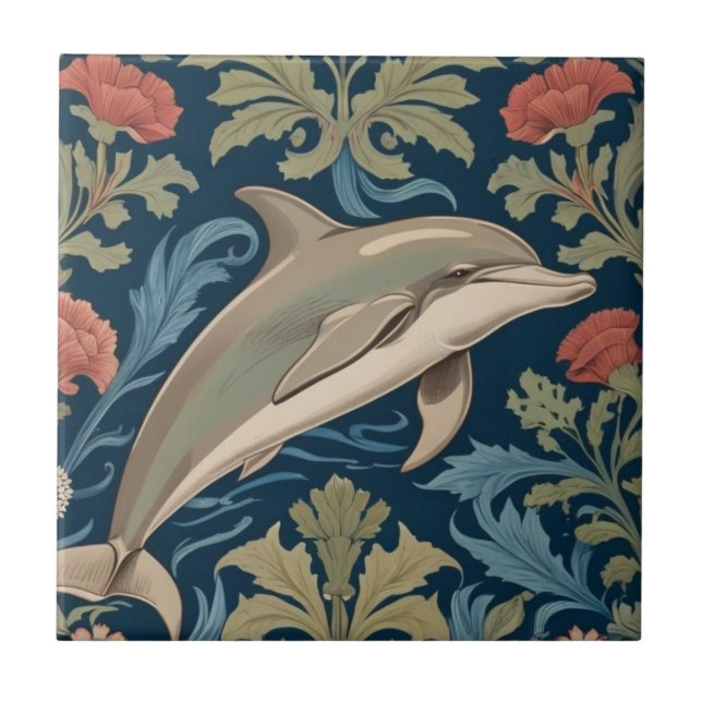 Jumping Dolphin William Morris Stil Direkt gegenüb Fliese (Vorderseite)
