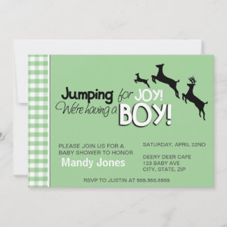 Jumping for Joy Green Boy Baby Shower Einladungen