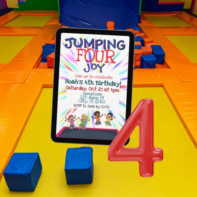 Jumping FOUR Joy, Trampoline 4th Birthday  Einladung (Von Creator hochgeladen)