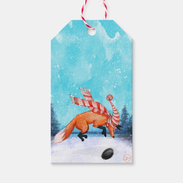 Jumping Fox Wintergeschenktag Geschenkanhänger (Vorderseite)