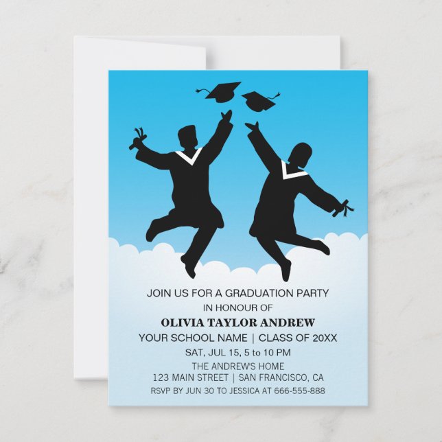 Jumping Graduates Graduate Party Invitation (Devant)
