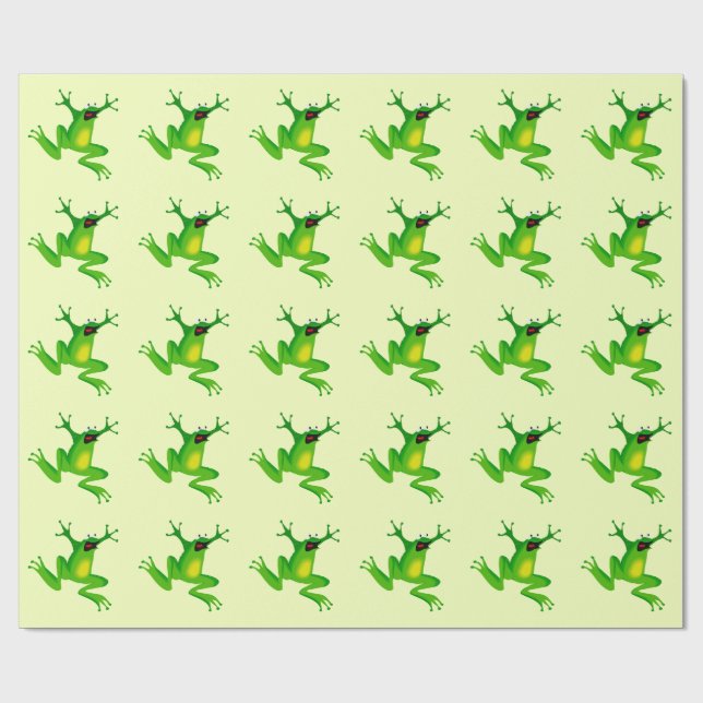 JUMPING GREEN FROG PATTERN GESCHENKPAPIER (Flach)