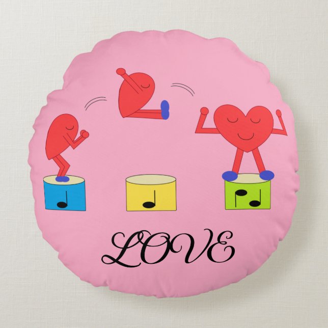 Jumping Heart in Liebe: Rose-farbig Rundes Kissen (Vorderseite)