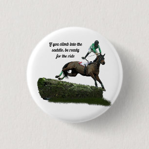 Jumping Horse Jockey in Green Button Button