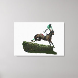 Jumping Horse Jockey in Green Canvas Print Leinwanddruck