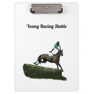 Jumping Horse Jockey in Green Clipboard Klemmbrett