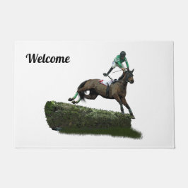 Jumping Horse Jockey in Green Door Mat Fußmatte