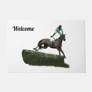 Jumping Horse Jockey in Green Door Mat Fußmatte