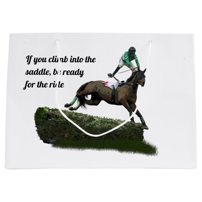 Jumping Horse Jockey in Green Gift Bag Große Geschenktüte (Vorderseite)