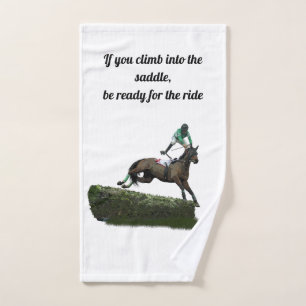 Jumping Horse Jockey in Green Hand Handtuch