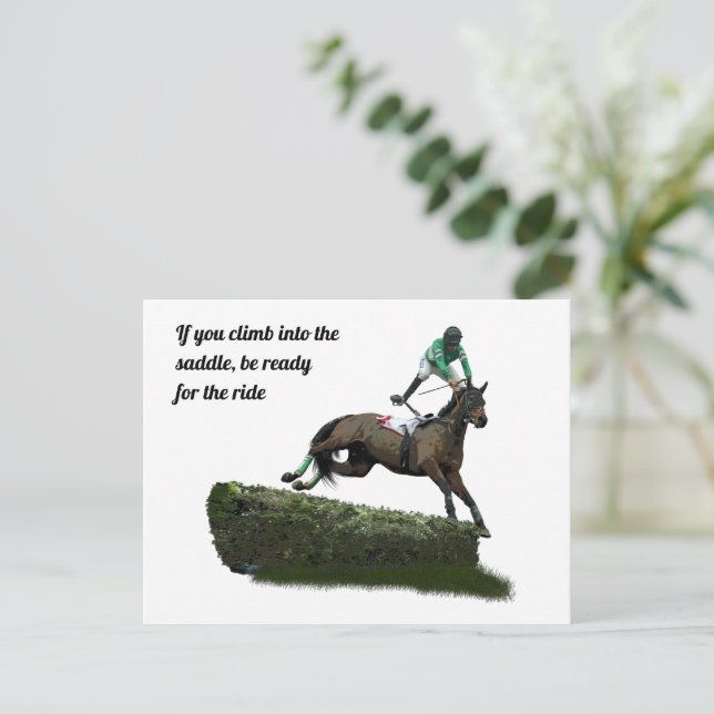 Jumping Horse Jockey in Green Postcard Postkarte (Stehend Vorderseite)