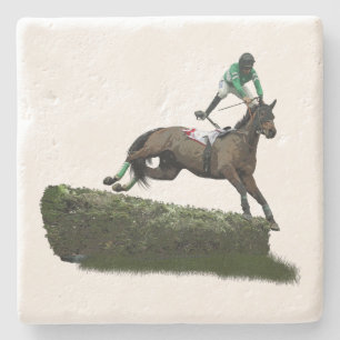 Jumping Horse Jockey in Green Stone Untersetzer