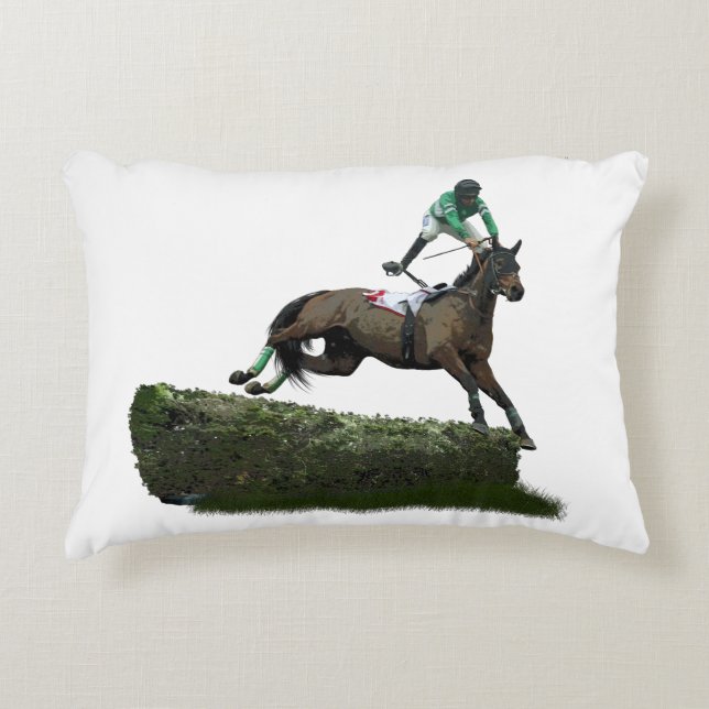 Jumping Horse Jockey in Green Throw Kissen (Vorderseite)